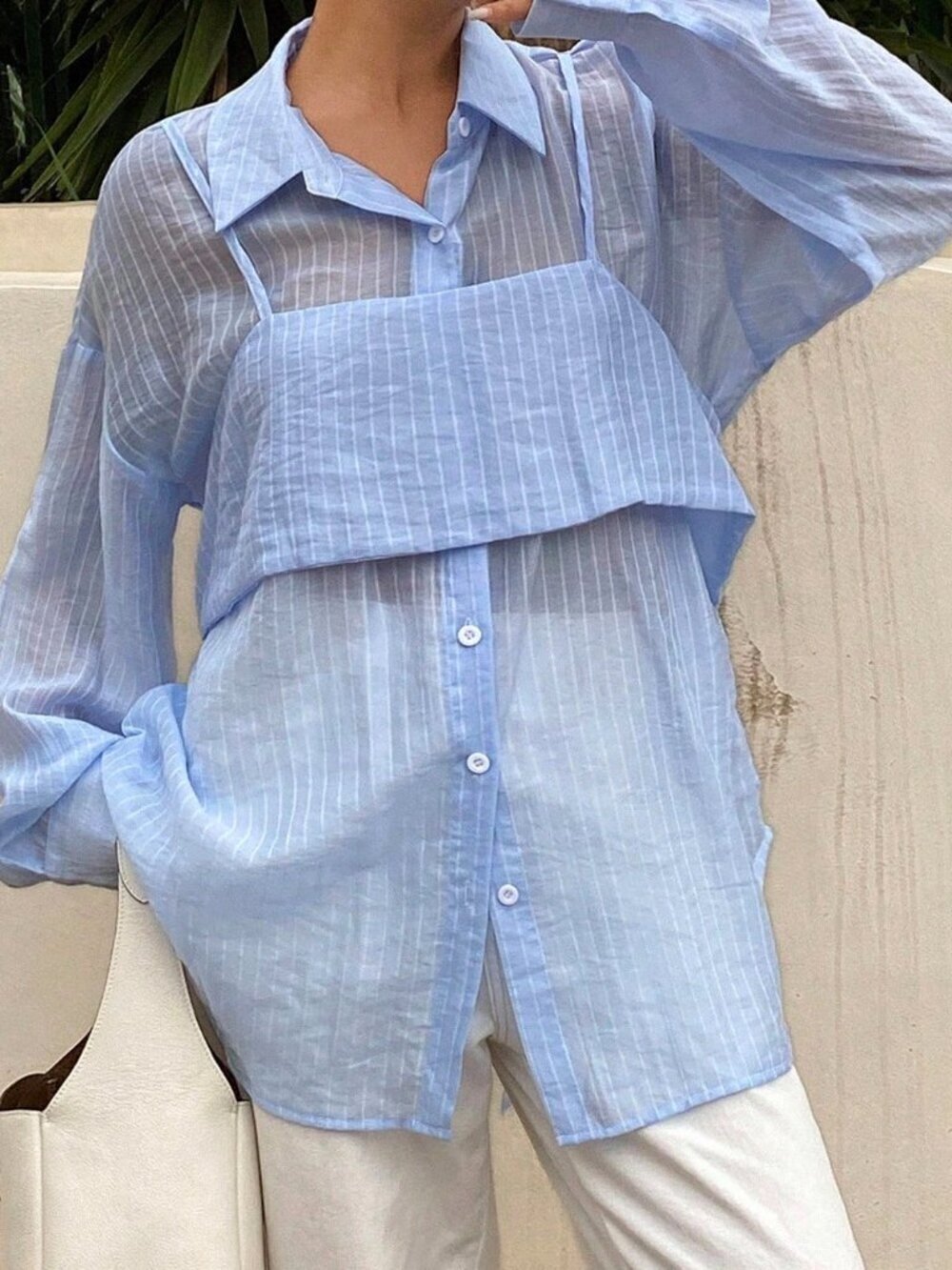 Blue Casual Women's Striped Loose Shirt